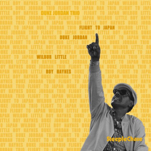 "Album cover with a man pointing upwards, yellow background, and text overlay."
