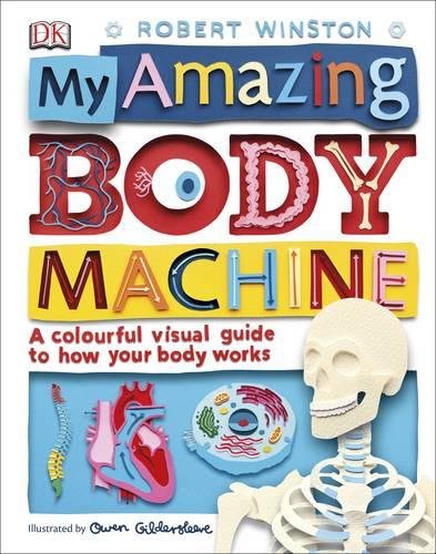 "Book cover with colorful title, human skeleton model, and anatomical diagrams on a white background."