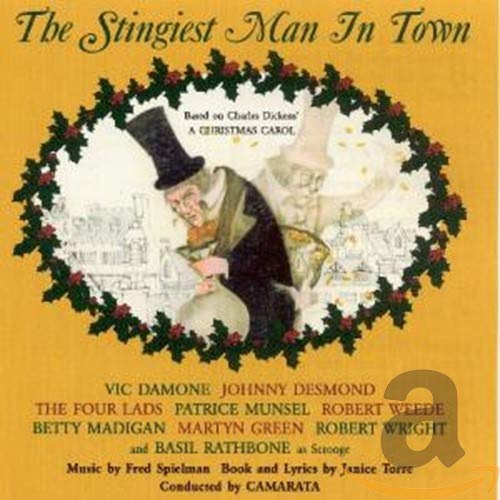 CD cover for “The Stingiest Man In Town” featuring Scrooge illustration.