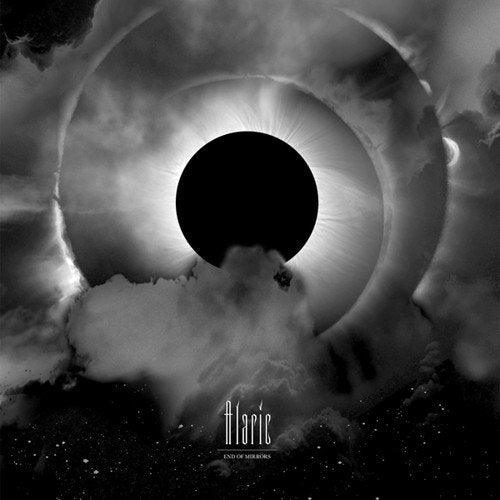 Black circle surrounded by clouds and light rays, with "Alaric" and "End of Mirrors" text.
