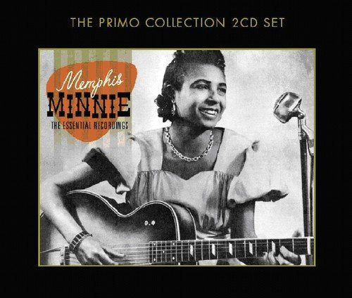 "CD cover featuring black-and-white photo of Memphis Minnie playing guitar and singing."
