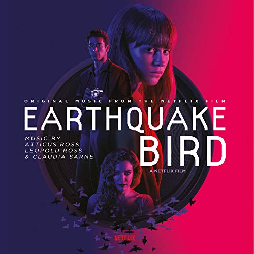 Earthquake Bird" vinyl cover featuring film characters and a circular design.