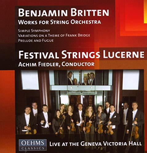CD cover for Benjamin Britten’s string orchestra works, featuring musicians.