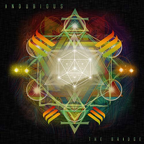 Album cover for Indubious’ “The Bridge” featuring geometric, glowing shapes.