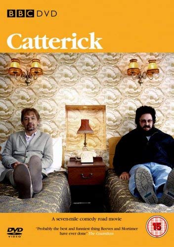 "Catterick DVD cover featuring two men sitting on beds, against a patterned wallpaper."