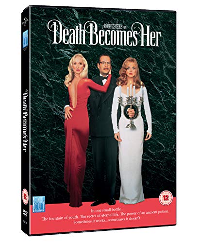 DVD cover for "Death Becomes Her" featuring Meryl Streep, Bruce Willis, and Goldie Hawn.