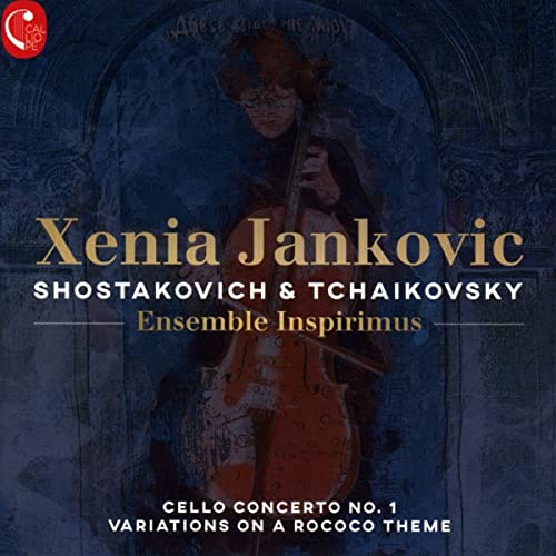 CD cover featuring cellist Xenia Jankovic and ornate blue background.