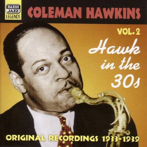 CD cover featuring Coleman Hawkins with his saxophone, golden background.