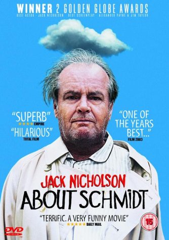 DVD cover for "About Schmidt" featuring Jack Nicholson in a beige coat.
