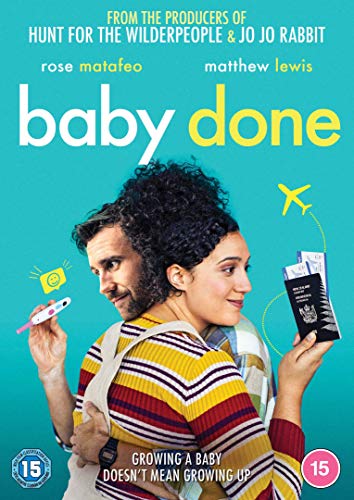 Baby Done" DVD cover featuring a couple and pregnancy test, light blue background.