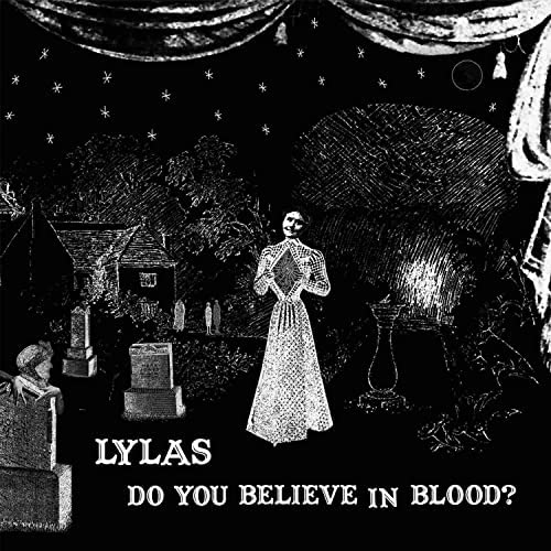 Black and white illustration of a woman in a graveyard scene.