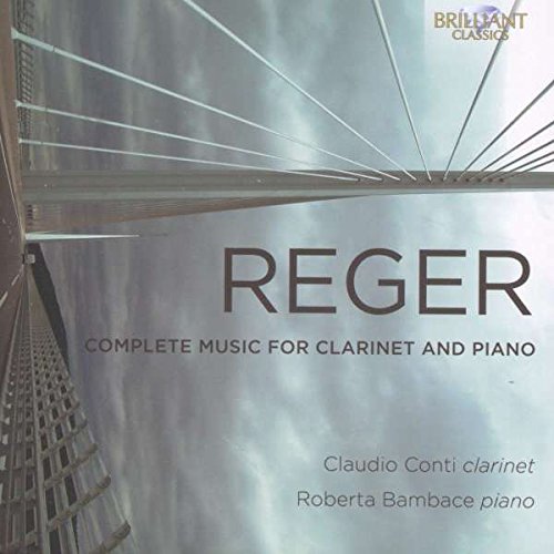 "CD cover with 'REGER' title, cloudy sky, and modern architecture."