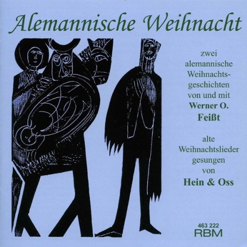 Blue CD cover with black illustrations and green text, featuring two stylized figures.