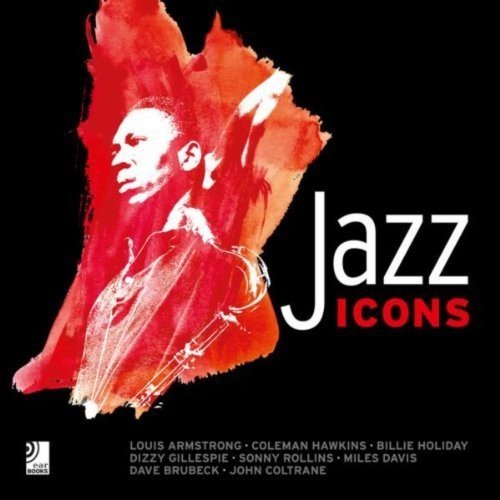 "CD cover with three jazz musicians on purple background, titled 'Jazz Icons'."
