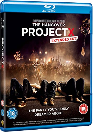 Project X" Blu-ray cover with a chaotic party scene and three people lying down.