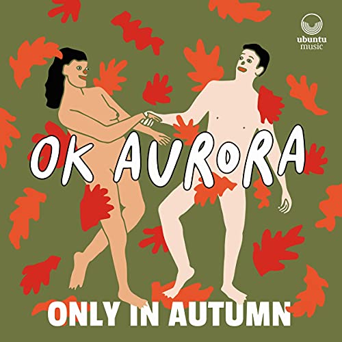 Album cover with nude couple surrounded by red leaves on green background.