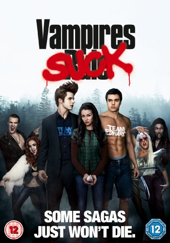 Vampires Suck" DVD cover featuring a group of young actors in a forest setting.