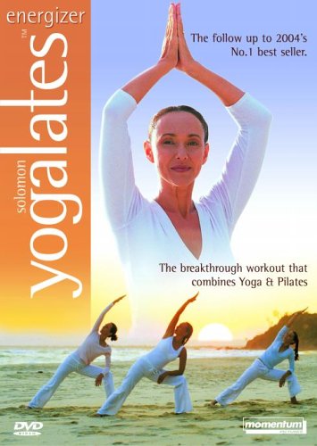 DVD cover featuring a woman in yoga pose with three others on a beach.