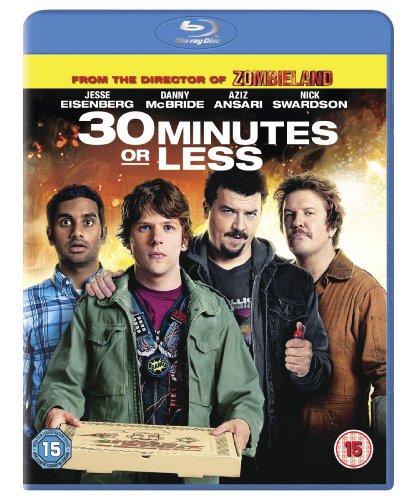 “30 Minutes or Less” Blu-ray cover featuring four men and a pizza box.