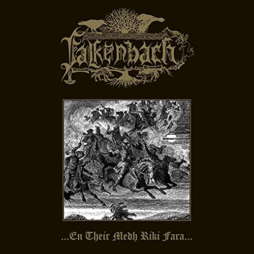 Falkenbach album cover: detailed black and white illustration of warriors on horseback.