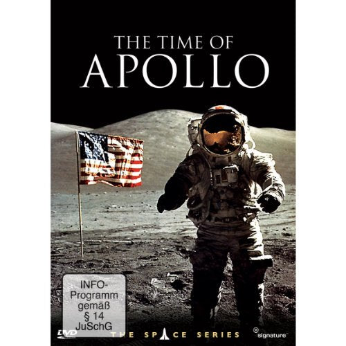 DVD cover for “The Time of Apollo” featuring an astronaut on the moon.