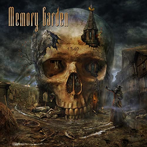 CD cover: skull with a tower, plague doctor, and a desolate town.
