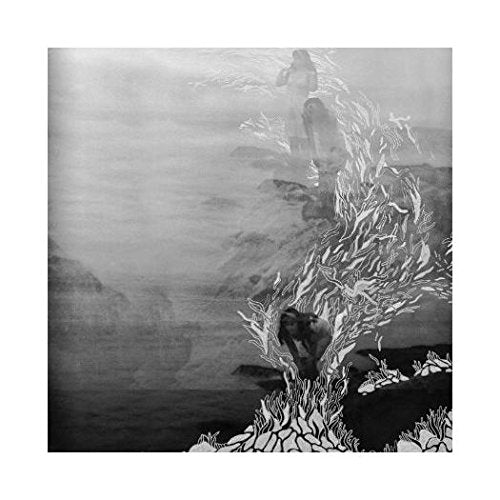 Black and white album cover with blurred figures and plant life.