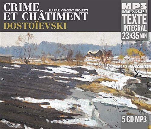 CD cover for Dostoievski’s “Crime and Punishment” audiobook with winter landscape.