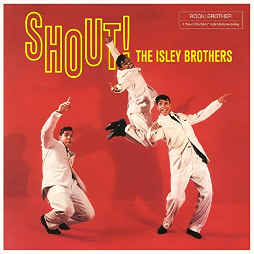 The Isley Brothers "Shout!" vinyl album cover with three jumping performers.