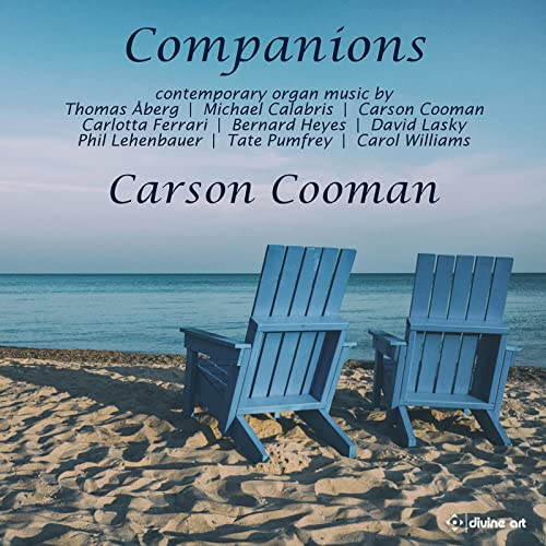 CD cover for "Companions" featuring blue Adirondack chairs on a beach.