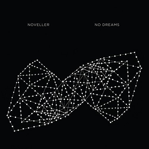 Black background with a white, abstract geometric design resembling wings.