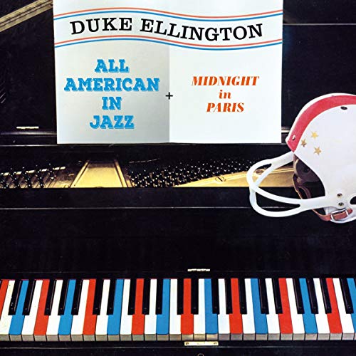 "Duke Ellington CD cover with piano keys and football helmet."