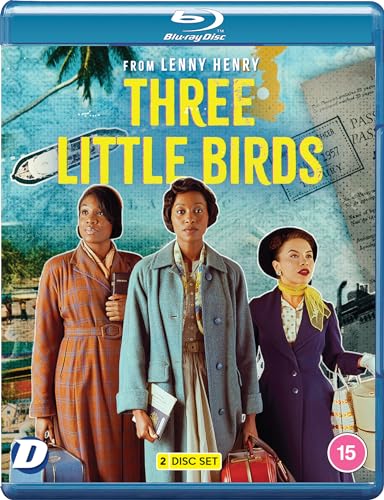 “Three Little Birds” Blu-ray cover featuring three women and travel imagery.