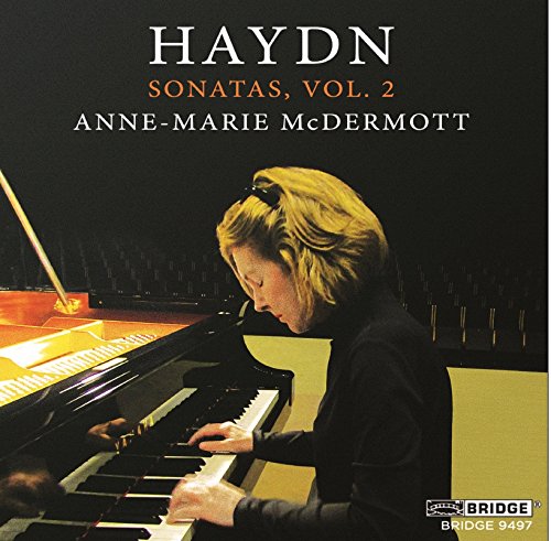 CD cover featuring a woman playing a piano with text "Haydn Sonatas, Vol. 2".