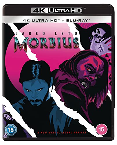 Morbius Blu-ray cover featuring Jared Leto in two vampire-like portraits.