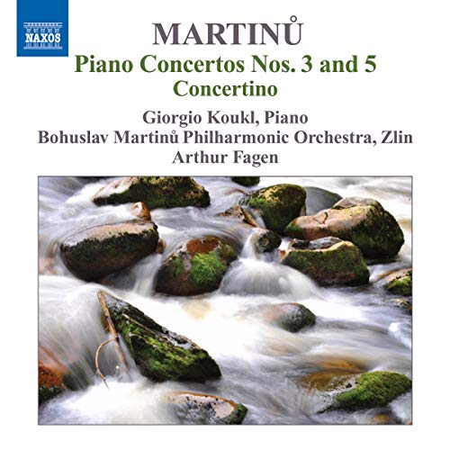 CD cover for Bohuslav Martinů piano concertos with a stream landscape.