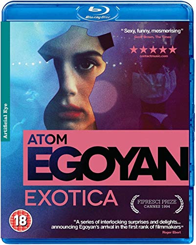 Blu-ray cover for Exotica featuring a close-up of a woman's face and bold text.