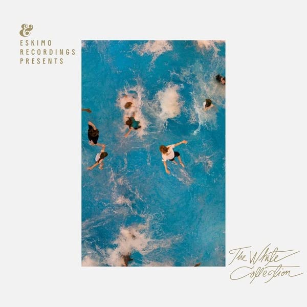 CD cover with aerial view of people swimming in blue water.