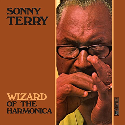 Sonny Terry album cover featuring a portrait of the musician with a harmonica.