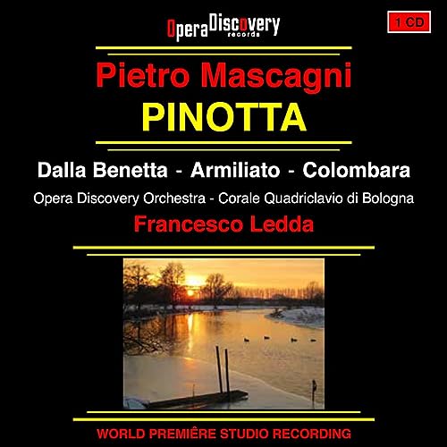 CD cover for Mascagni’s “Pinotta” opera, featuring a sunset landscape.