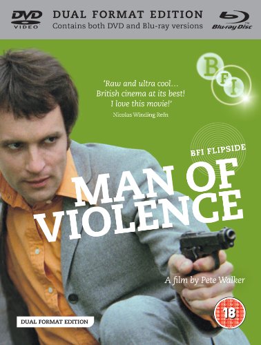 DVD cover for "Man of Violence" featuring a man holding a gun, green background.