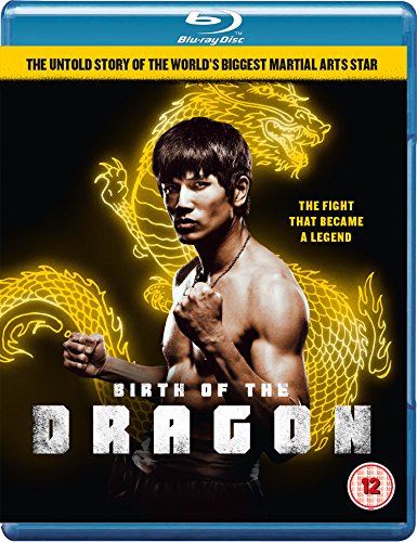 Blue-ray case cover with Bruce Lee in a fighting stance and a yellow dragon.