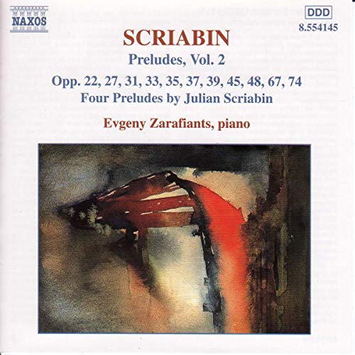 CD cover for Scriabin Preludes, Vol. 2, with abstract red and gold artwork.