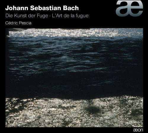 "Black album cover with dark water and white text featuring Johann Sebastian Bach's name."