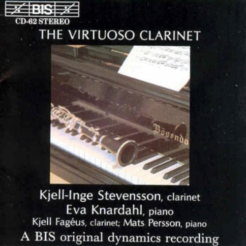 Black CD cover with a photo of a clarinet on a piano keyboard.