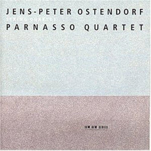 "Album cover with light blue and mauve background, featuring text 'Jens-Peter Ostendorf Parnasso Quartet'."