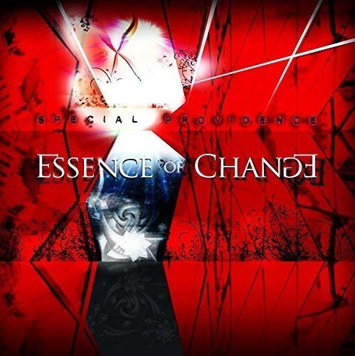 Red album cover with "Essence of Change" in white, upside-down text, and abstract geometric shapes.