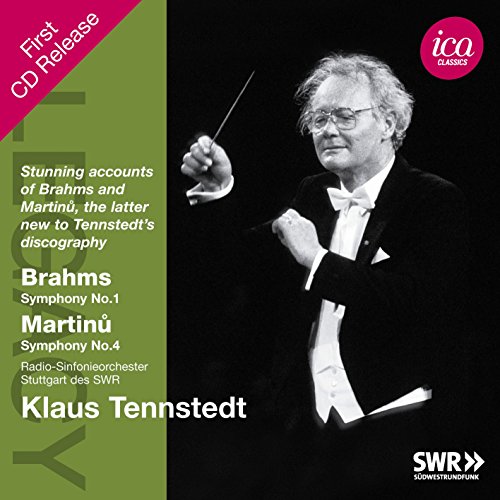 CD cover featuring conductor Klaus Tennstedt, text listing Brahms and Martinů symphonies.
