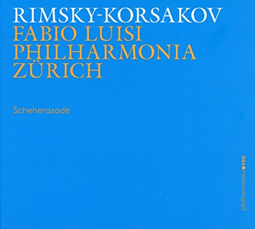 Blue CD cover with white and yellow text, featuring "RIMSKY-KORSAKOV" and "PHILHARMONIA ZURICH".