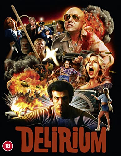 “Delirium” Blu-ray cover with chaotic collage of figures, explosions, and guns.